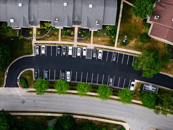 Aerial view of Clearly marked accessible parking