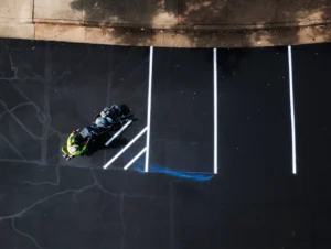 Aerial view of painting ADA Compliance Parking Lot Markings