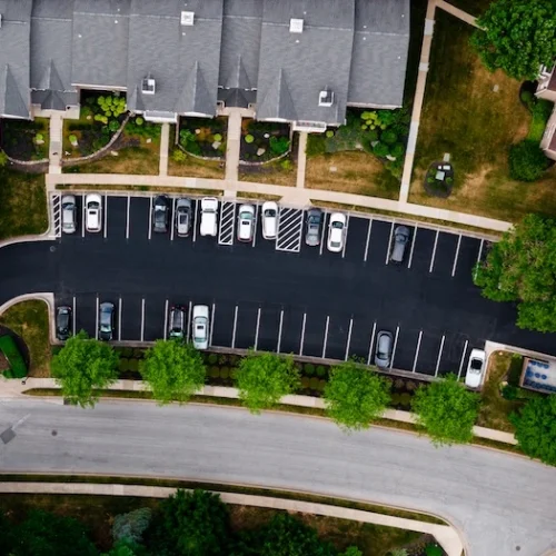 Aerial view of Clearly marked accessible parking