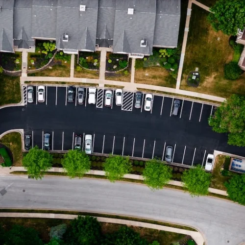 Aerial view of Clearly marked accessible parking