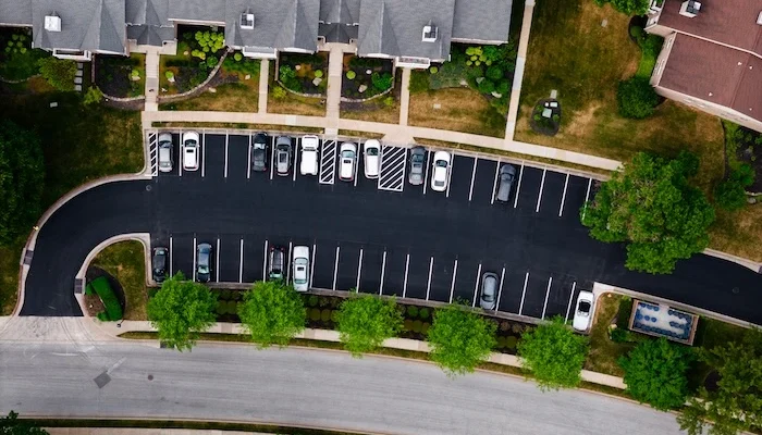 Aerial view of Clearly marked accessible parking
